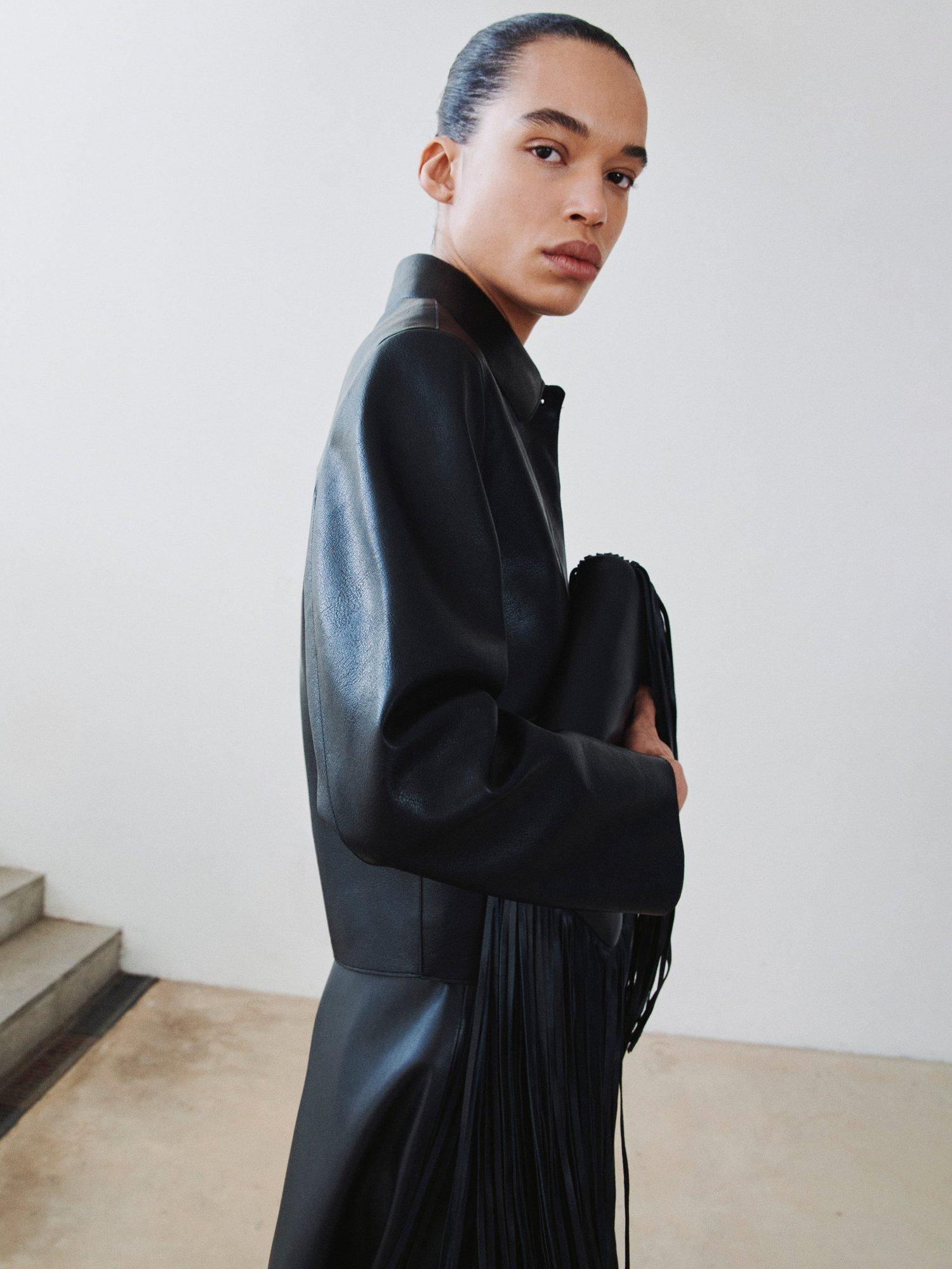 Product image 7 of 8, which shows Mango Sabina Faux Leather Jacket, Black, XXS