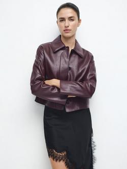 Mango Sabina Faux Leather Jacket, Dark Red