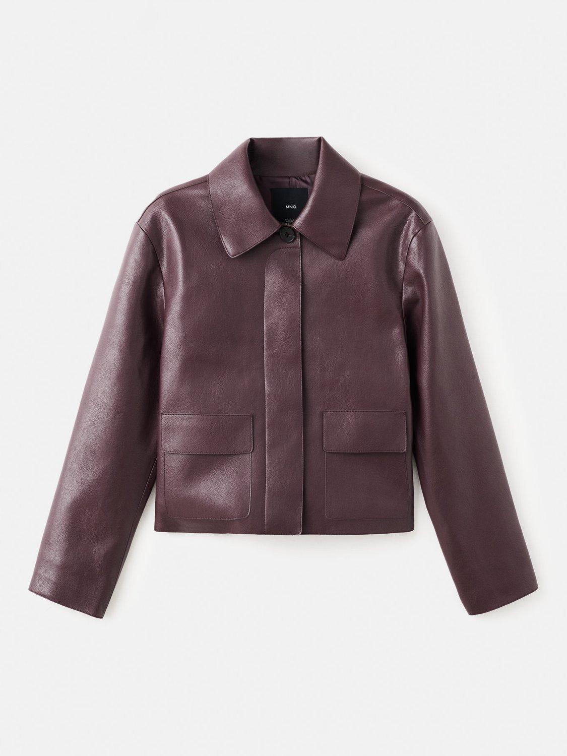 Product image 3 of 9, which shows Mango Sabina Faux Leather Jacket, Dark Red, XXS