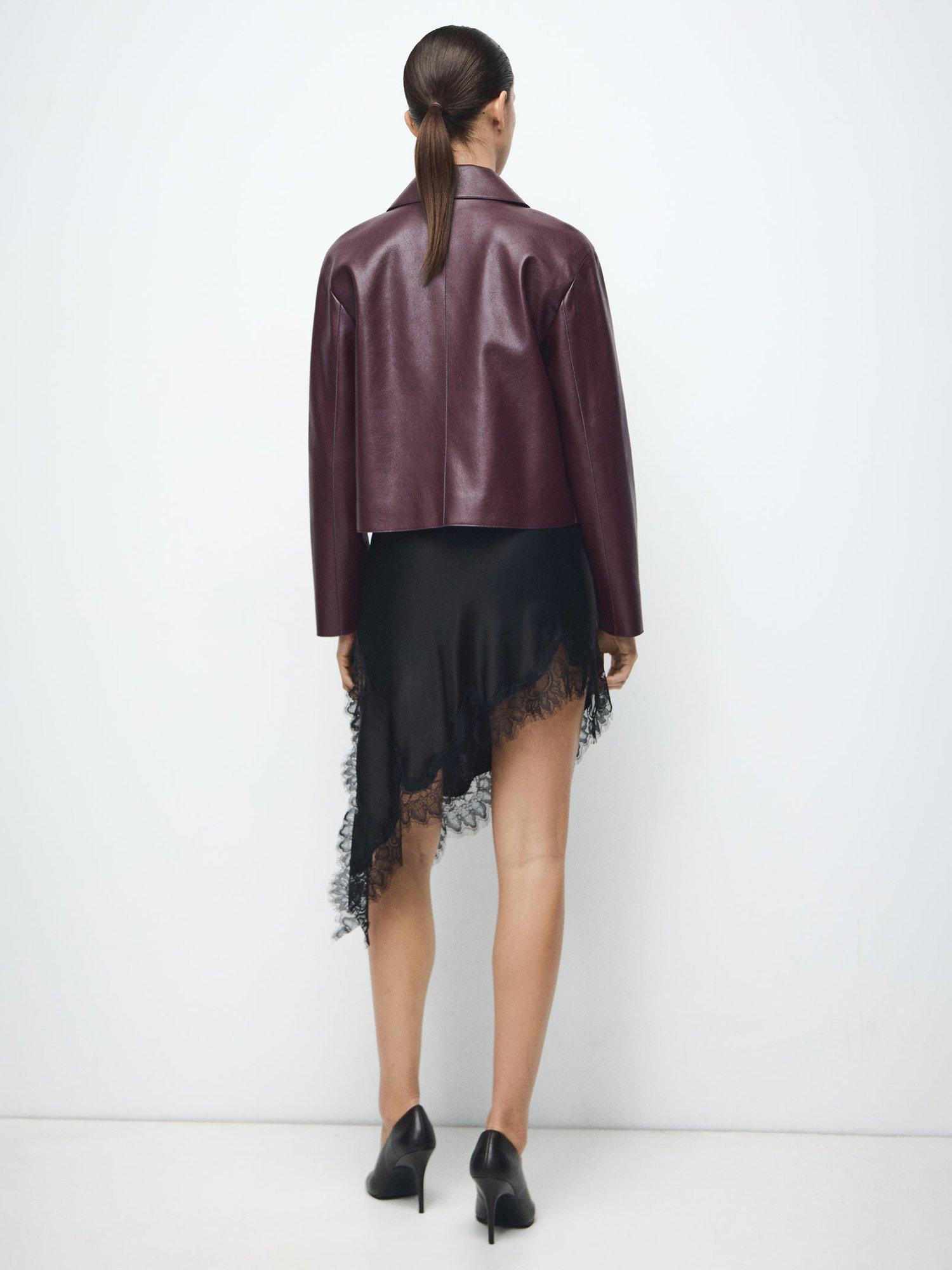 Product image 4 of 9, which shows Mango Sabina Faux Leather Jacket, Dark Red, XXS