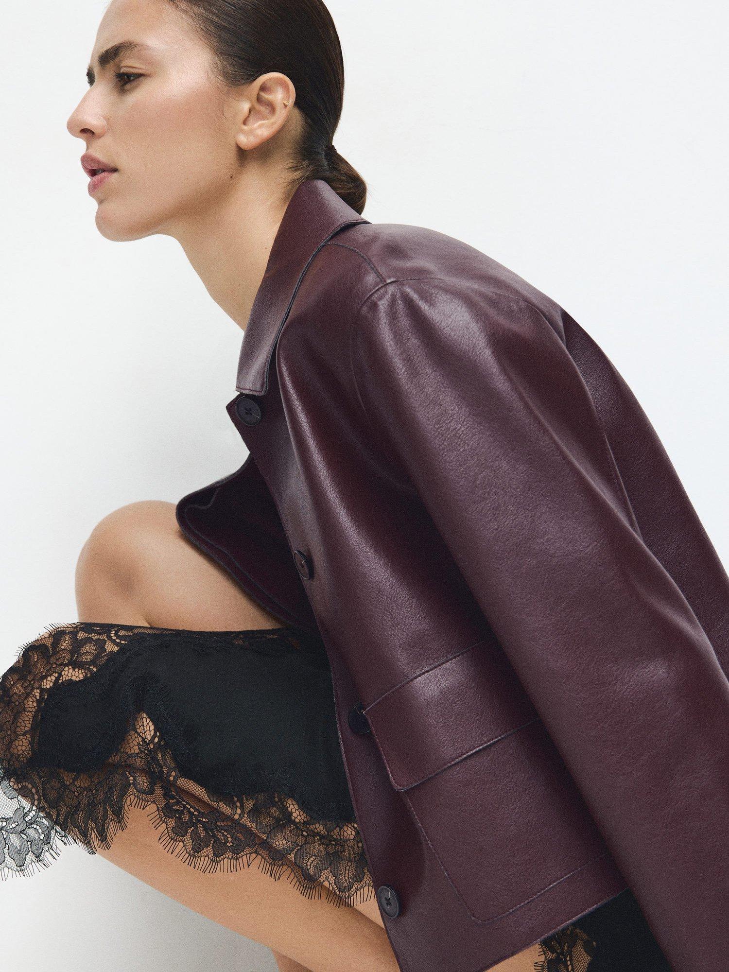 Product image 7 of 9, which shows Mango Sabina Faux Leather Jacket, Dark Red, XXS