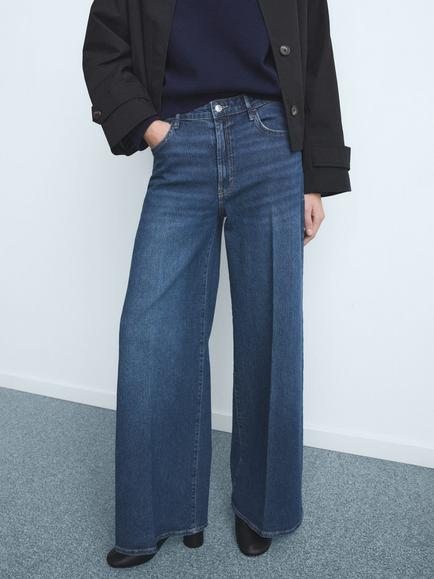 Mango Elise High Rise Wide Leg Jeans, Mid Blue