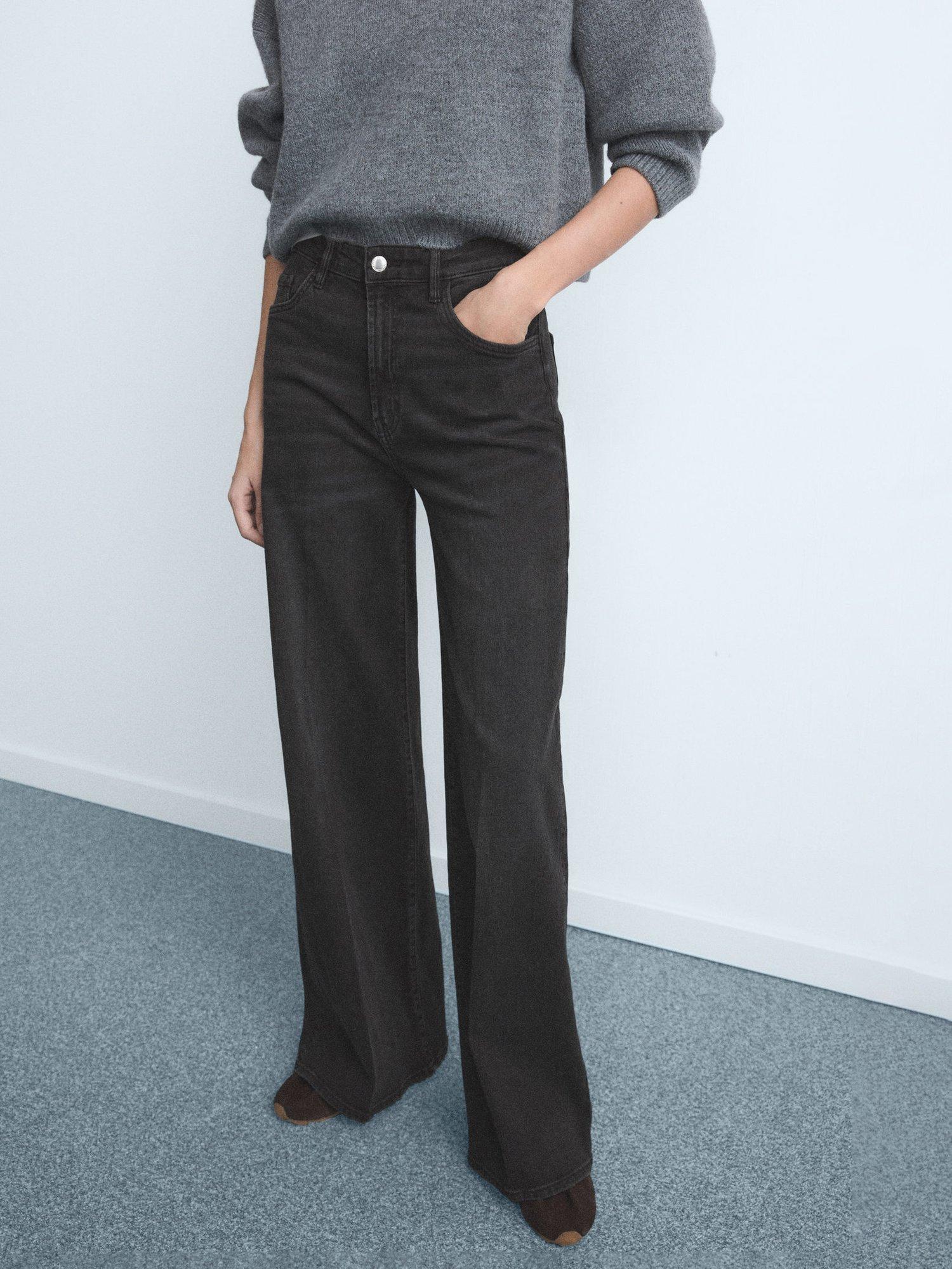 Product image 1 of 8, which shows Mango Elise High Rise Wide Leg Jeans, Dark Grey, 4