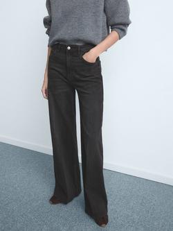 Mango Elise High Rise Wide Leg Jeans, Dark Grey