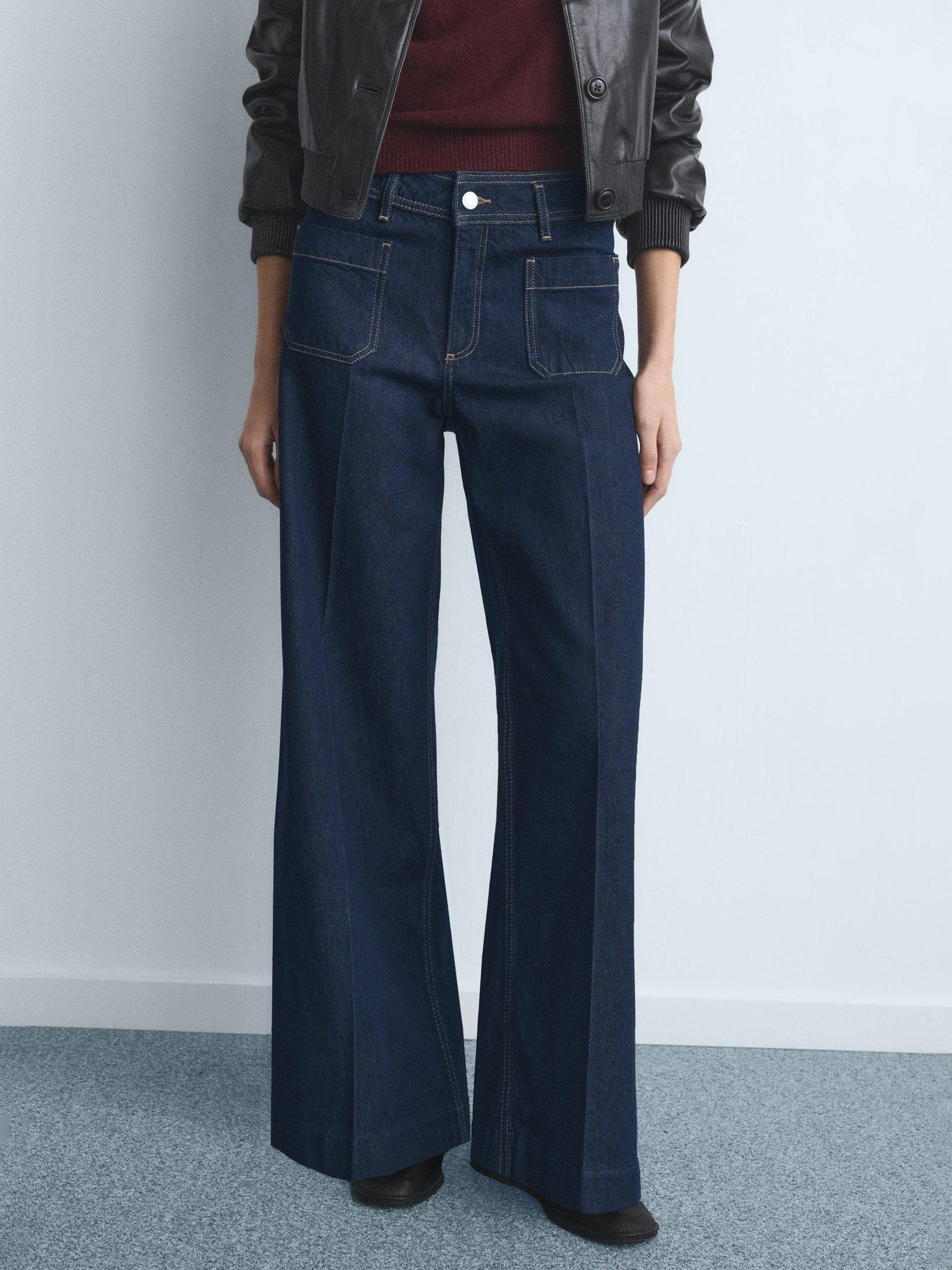 Product image 1 of 9, which shows Mango Jessie Wide Leg Jeans, Dark Blue, 10