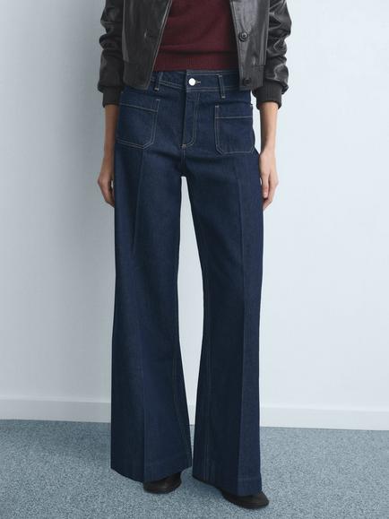 Mango Jessie Wide Leg Jeans, Dark Blue
