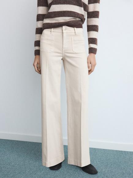 Mango Jessie Wide Leg Jeans, Beige