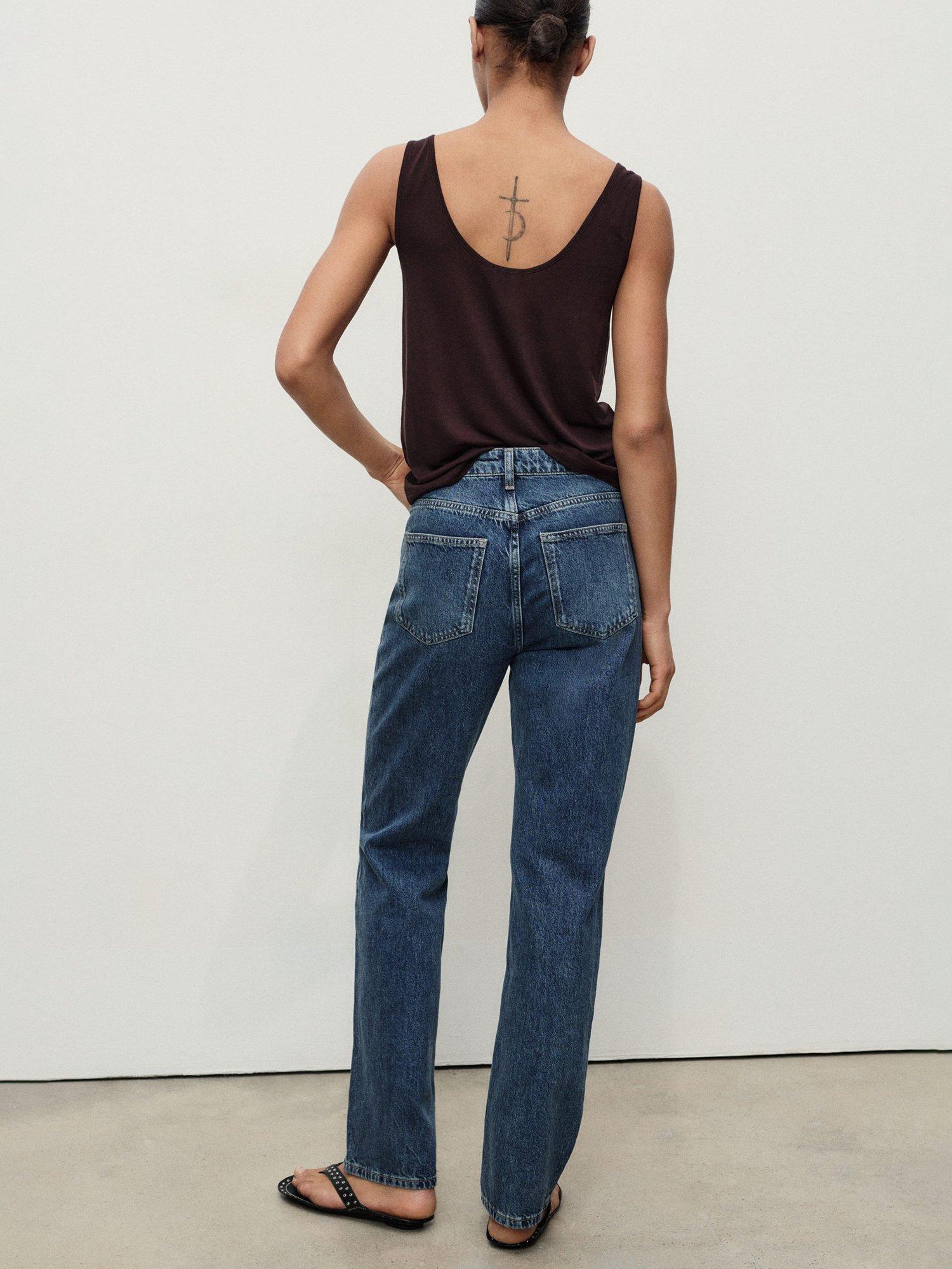 Product image 4 of 8, which shows Mango Matilda High Rise Straight Jeans, Mid Blue, 10