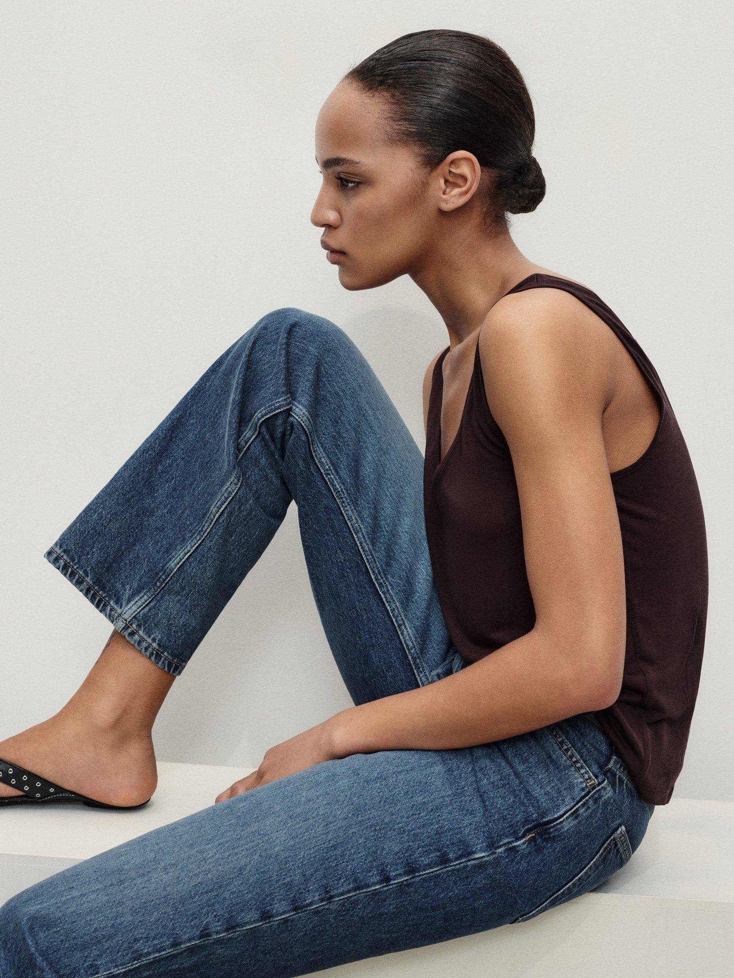 Product image 6 of 8, which shows Mango Matilda High Rise Straight Jeans, Mid Blue, 10