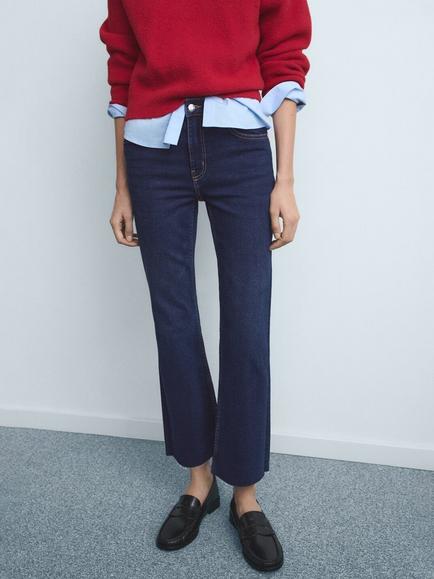 Mango Sienna Flared Cropped Jeans, Navy, Navy