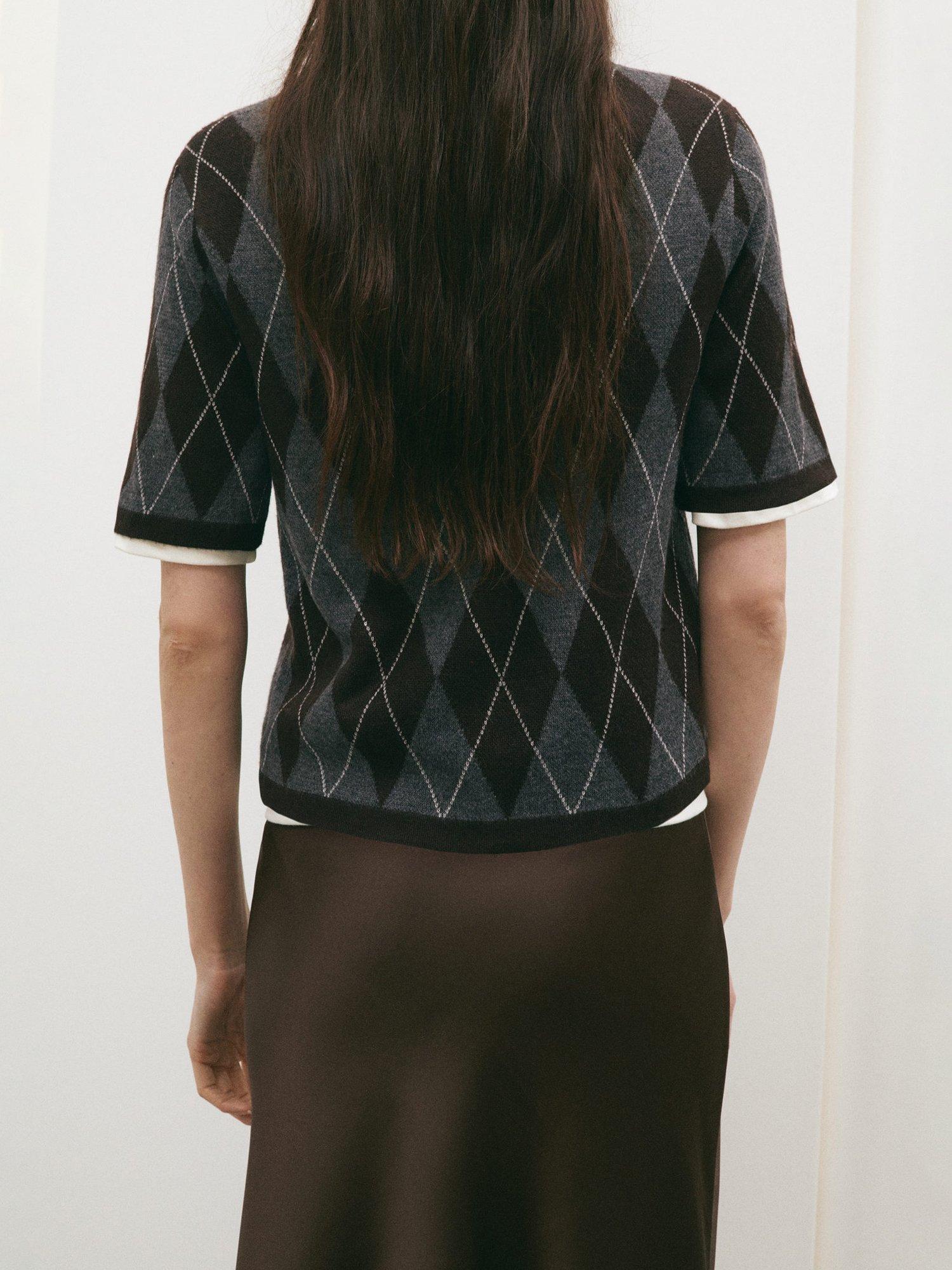 Product image 4 of 7, which shows Mango Argyle Short Sleeve Jumper, Grey, L