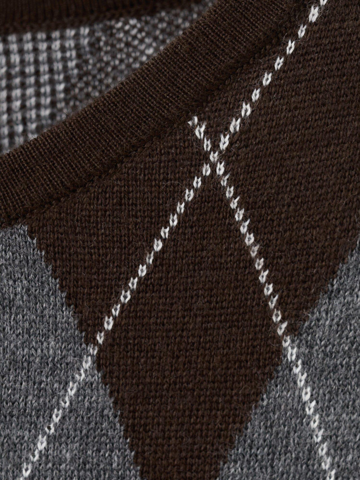 Product image 5 of 7, which shows Mango Argyle Short Sleeve Jumper, Grey, L