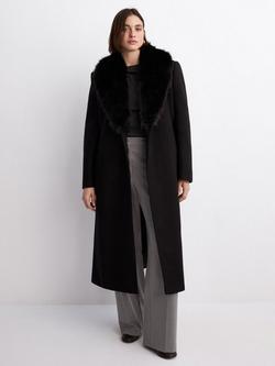 Mango Dolce Faux Fur Collar Wool Rich Coat, Black, Black