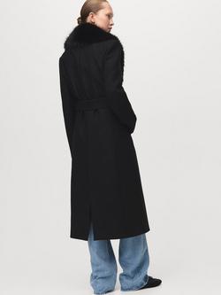 Mango Dolce Faux Fur Collar Wool Rich Coat, Black - view 2, Black