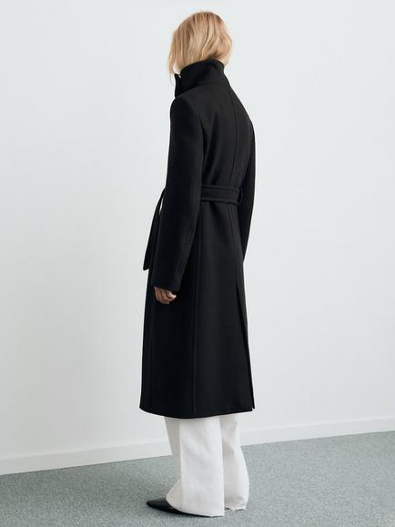 Mango Sirenita Belted Wool Rich Coat, Black - view 2, Black
