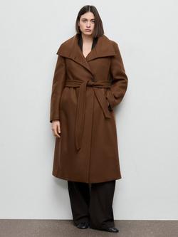 Mango Sirenita Belted Wool Rich Coat, Medium Brown, Medium Brown