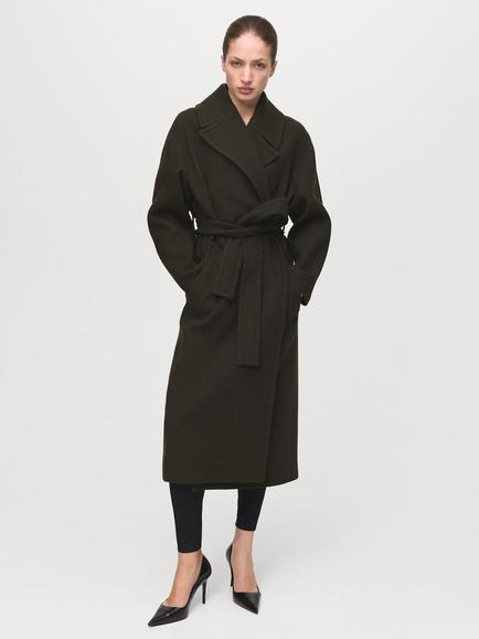Mango Traviata Belted Wool Rich Coat, Khaki, Khaki