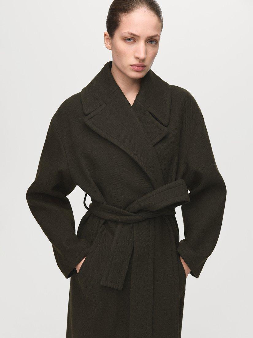 Product image 3 of 6, which shows Mango Traviata Belted Wool Rich Coat, Khaki, XS