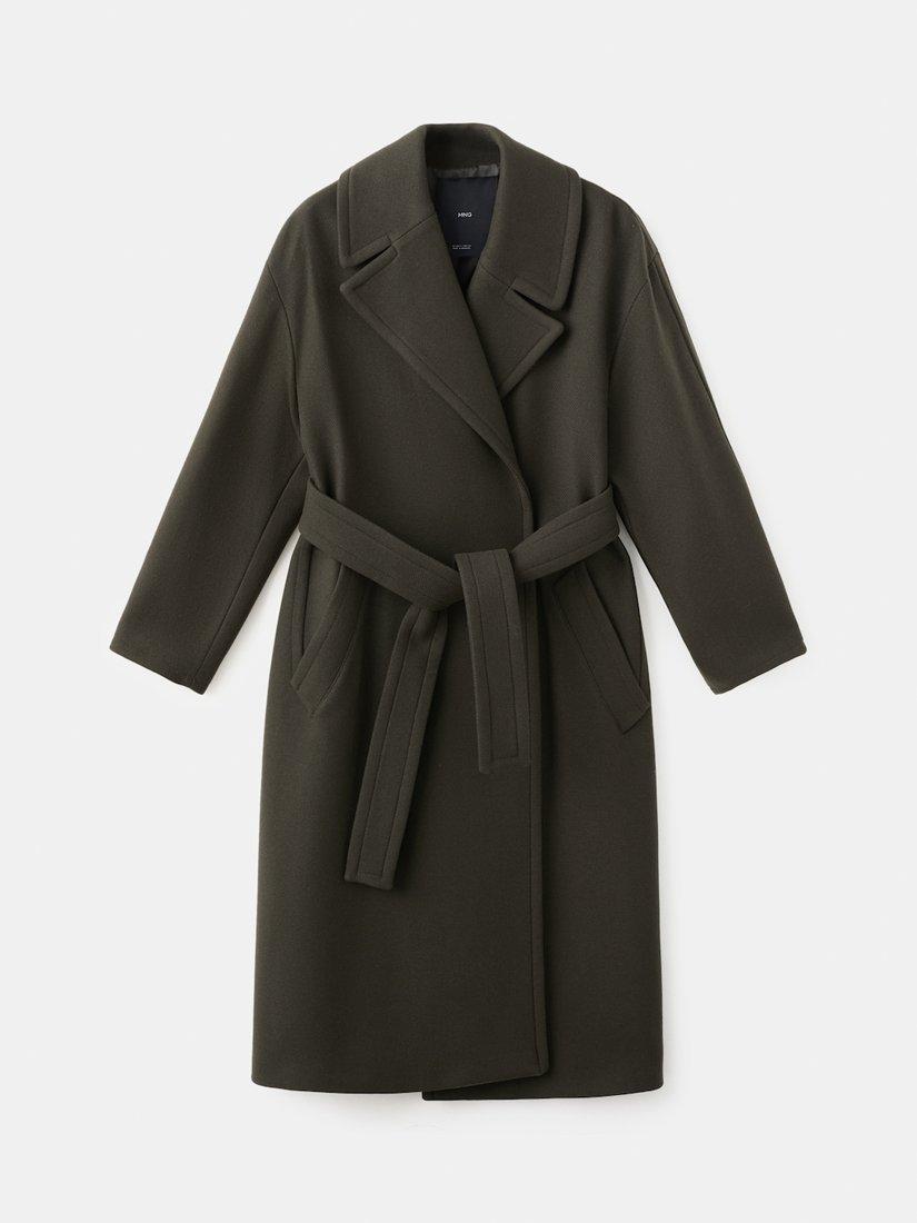 Product image 4 of 6, which shows Mango Traviata Belted Wool Rich Coat, Khaki, XS