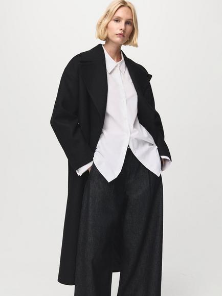 Mango Traviata Belted Wool Rich Coat, Black, Black