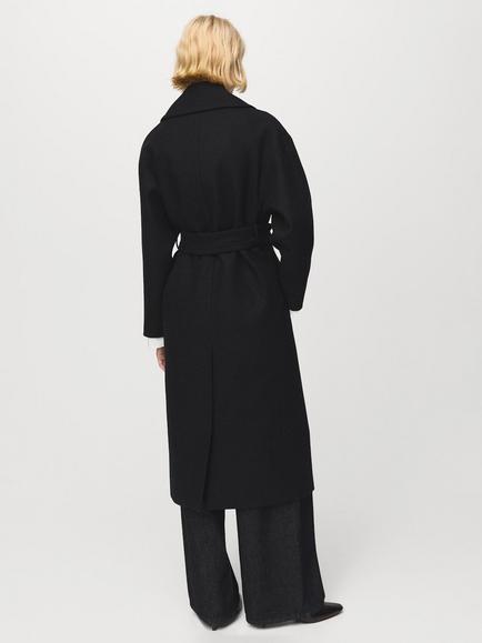 Mango Traviata Belted Wool Rich Coat, Black - view 2, Black