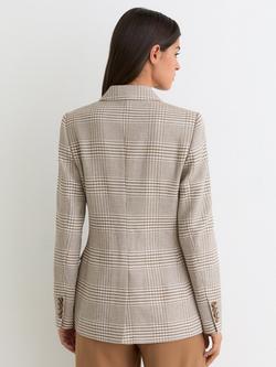 Reiss Maxwell Double Breasted Check Blazer, Neutral - view 2, Neutral