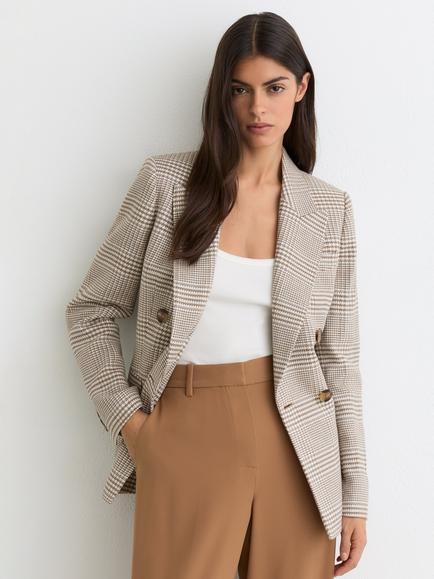 Reiss Petite Maxwell Check Double Breasted Blazer, Neutral, Neutral