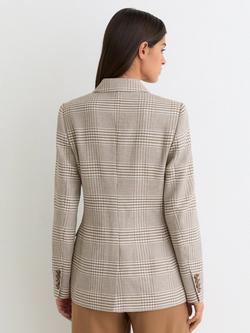 Reiss Petite Maxwell Check Double Breasted Blazer, Neutral - view 2, Neutral