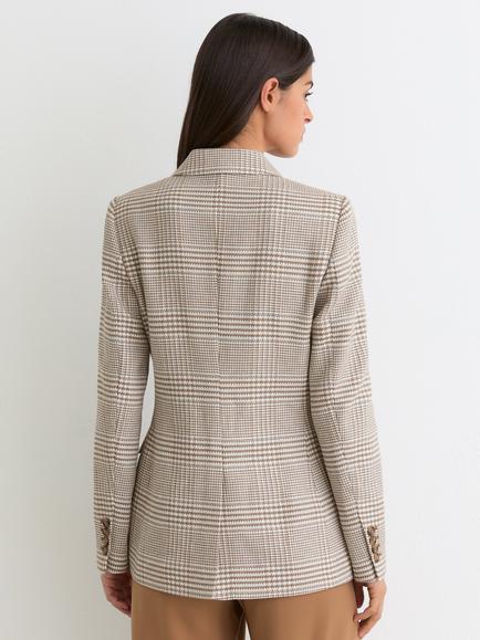 Reiss Petite Maxwell Check Double Breasted Blazer, Neutral - view 2, Neutral