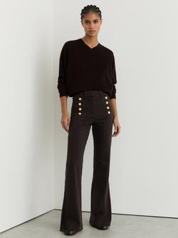 Reiss Petite Athena Button Detail Flared Jeans, Chocolate Brown, Chocolate Brown