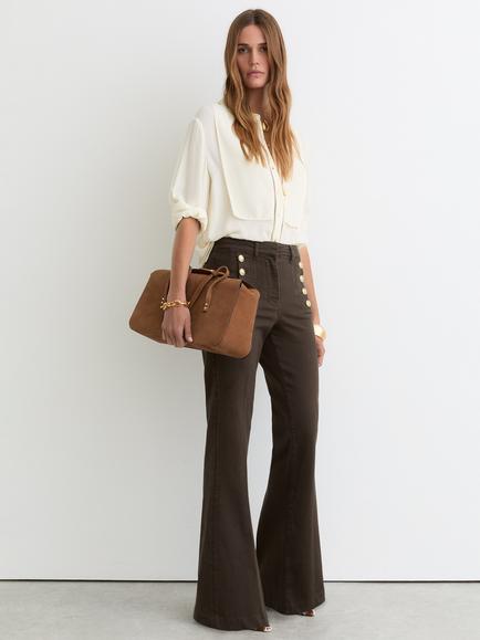 Reiss Petite Athena Flared Jeans, Khaki Green, Khaki Green