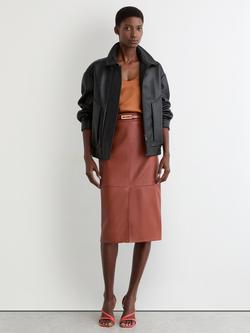 Reiss Miley Leather Midi Pencil Skirt, Rust Orange, Rust Orange