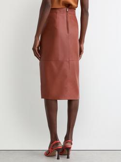 Reiss Miley Leather Midi Pencil Skirt, Rust Orange - view 2, Rust Orange