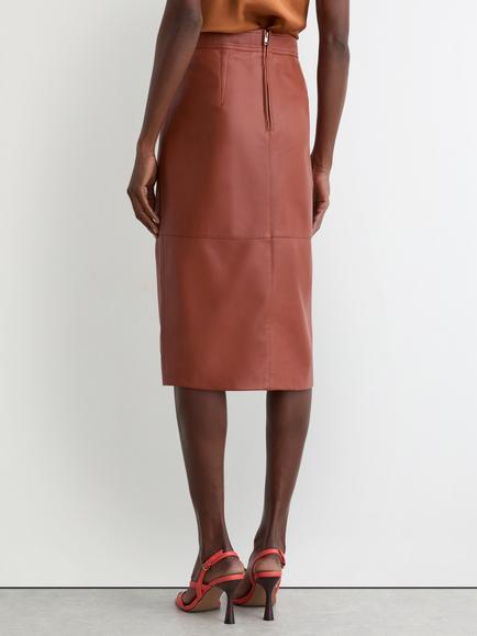 Reiss Miley Leather Midi Pencil Skirt, Rust Orange - view 2, Rust Orange