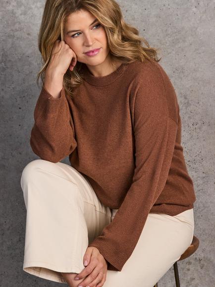 Live Unlimited Curve Crew Neck Wool Blend Jumper, Chestnut - view 2, Chestnut