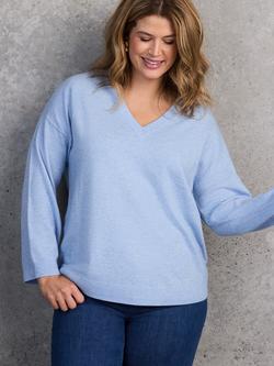 Live Unlimited Curve V-Neck Wool Blend Jumper, Blue, Blue