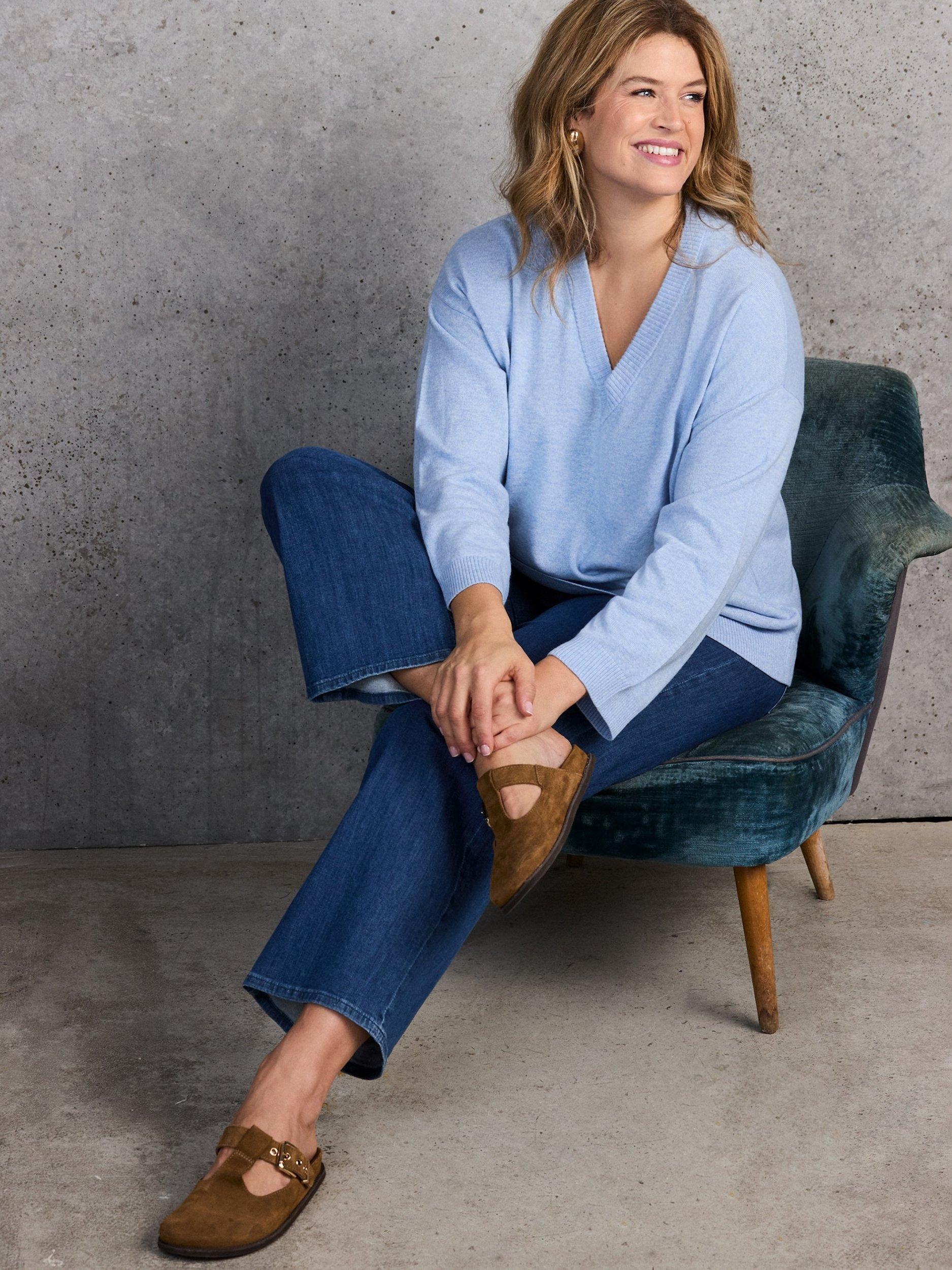 Product image 2 of 4, which shows Live Unlimited Curve V-Neck Wool Blend Jumper, Blue, 12