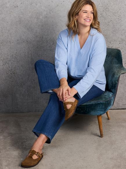 Live Unlimited Curve V-Neck Wool Blend Jumper, Blue - view 2, Blue