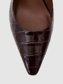 Reiss Lorena Slingback Leather Croc Effect Court Shoes, Burgundy - view 2, Burgundy