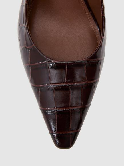 Reiss Lorena Slingback Leather Croc Effect Court Shoes, Burgundy - view 2, Burgundy