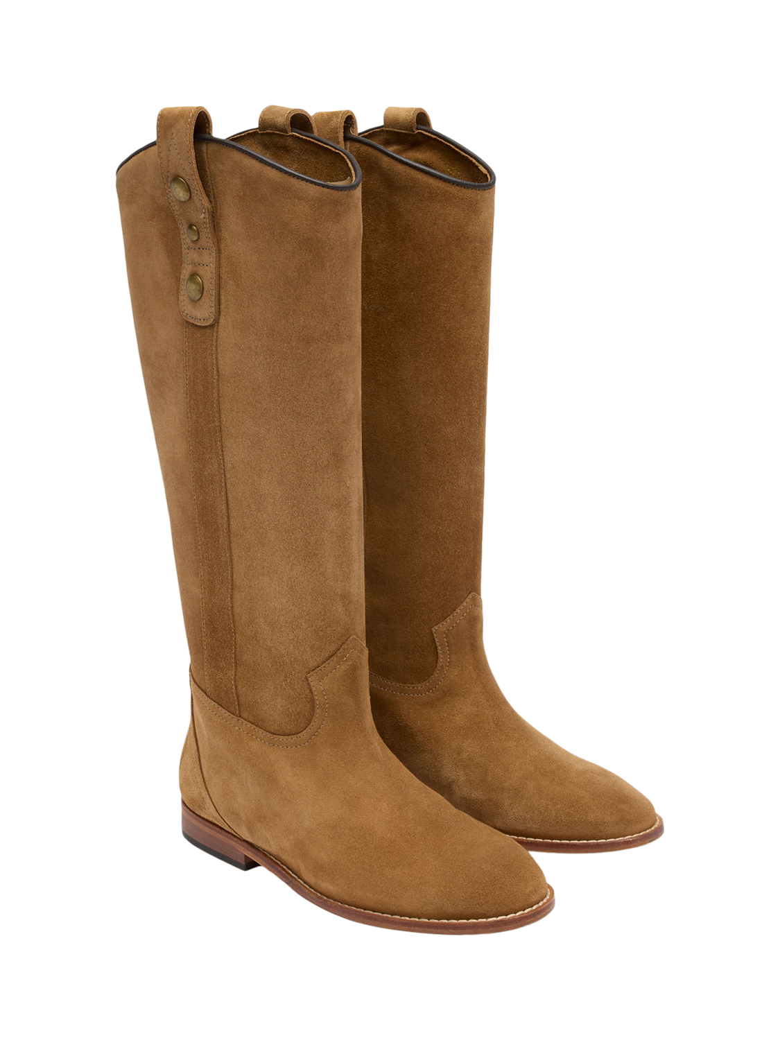 Product image 2 of 6, which shows Russell & Bromley Greendale Suede Knee High Riding Boots, Brown, 5