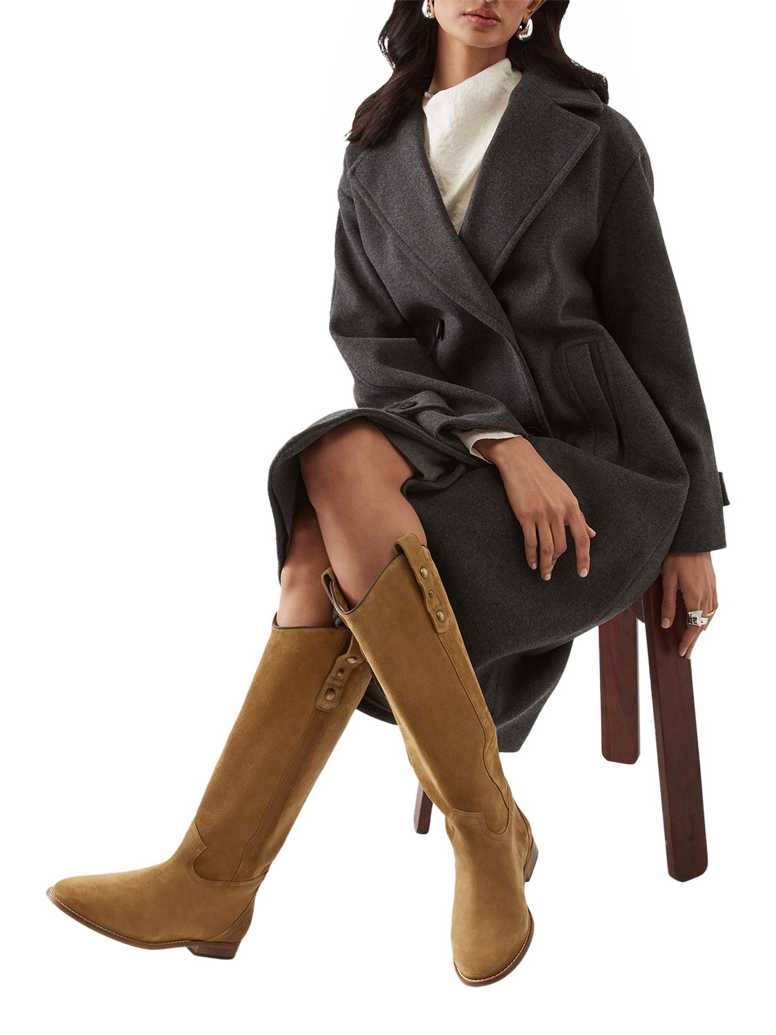 Product image 5 of 6, which shows Russell & Bromley Greendale Suede Knee High Riding Boots, Brown, 5