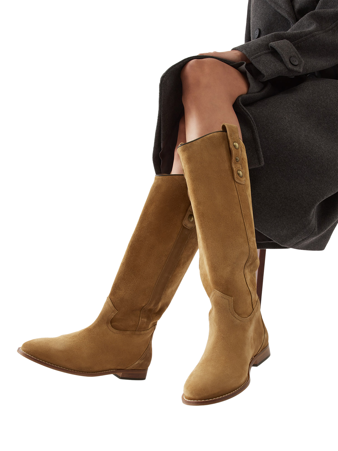 Product image 6 of 6, which shows Russell & Bromley Greendale Suede Knee High Riding Boots, Brown, 5