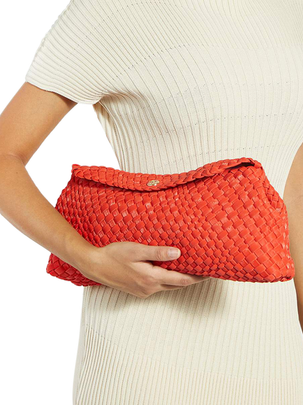 Dune London Encourage Woven Slouchy Handbag, Red - view 2, Red