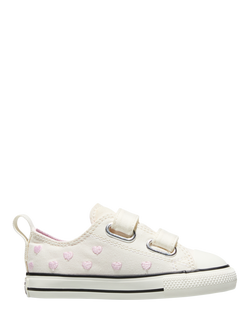 Converse Kids' Canvas Embroidered Heart Trainers, Wht/Bl, Wht/Bl