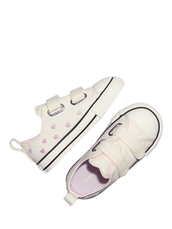 Converse Kids' Canvas Embroidered Heart Trainers, Wht/Bl - view 2, Wht/Bl