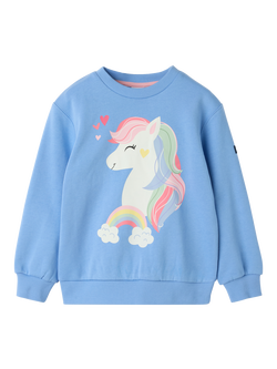 Polarn O. Pyret Kids' Unicorn Print Jumper, Blue, Blue