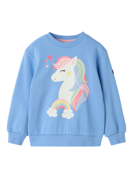 Polarn O. Pyret Kids' Unicorn Print Jumper, Blue, Blue
