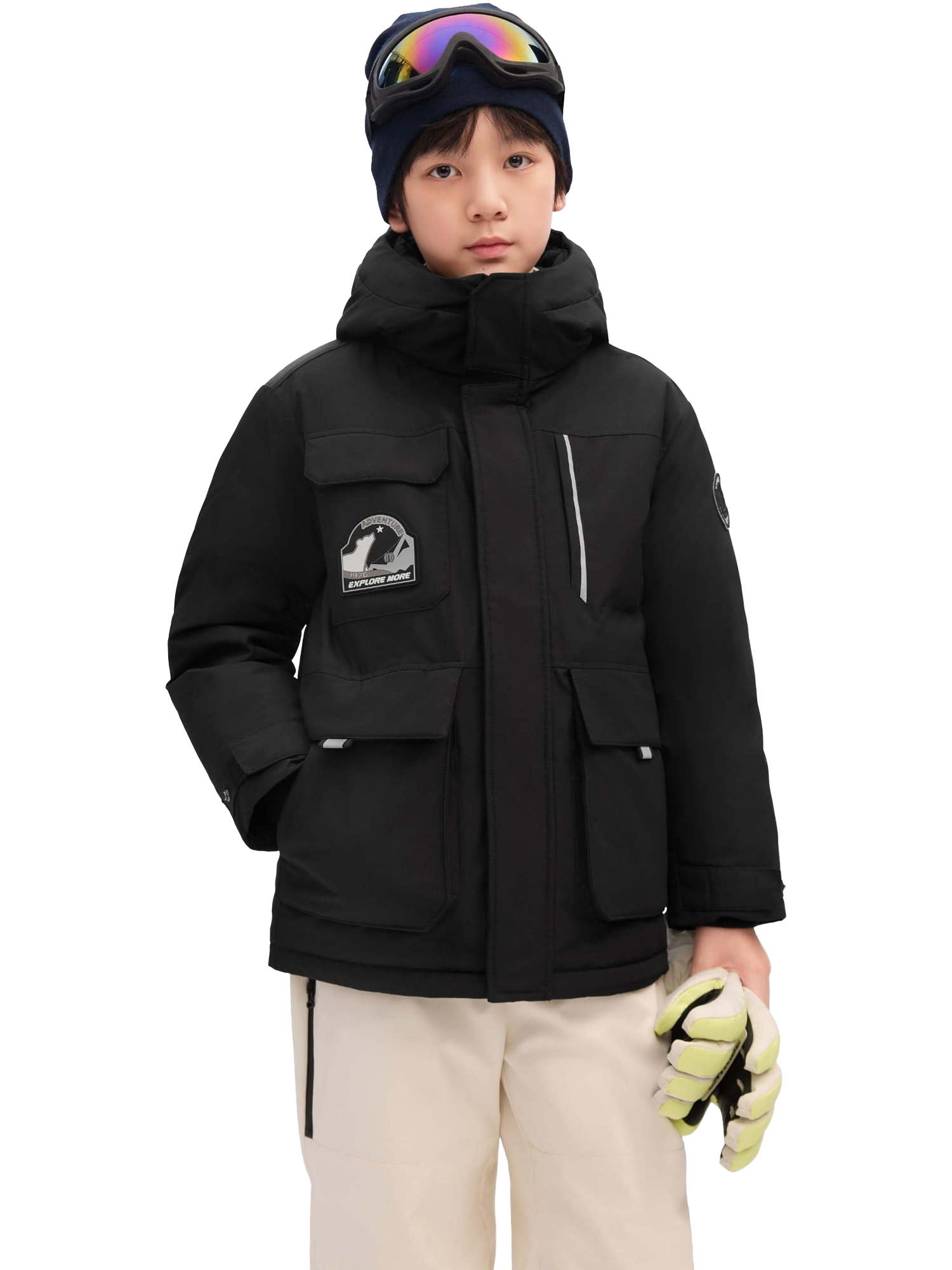 Product image 1 of 1, which shows Bosideng Kids' Hooded Down Jacket, Black, 6-7 years