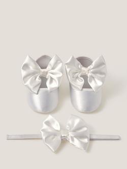 Monsson Baby Satin Bow Headband & Booties Set, Ivory, Ivory